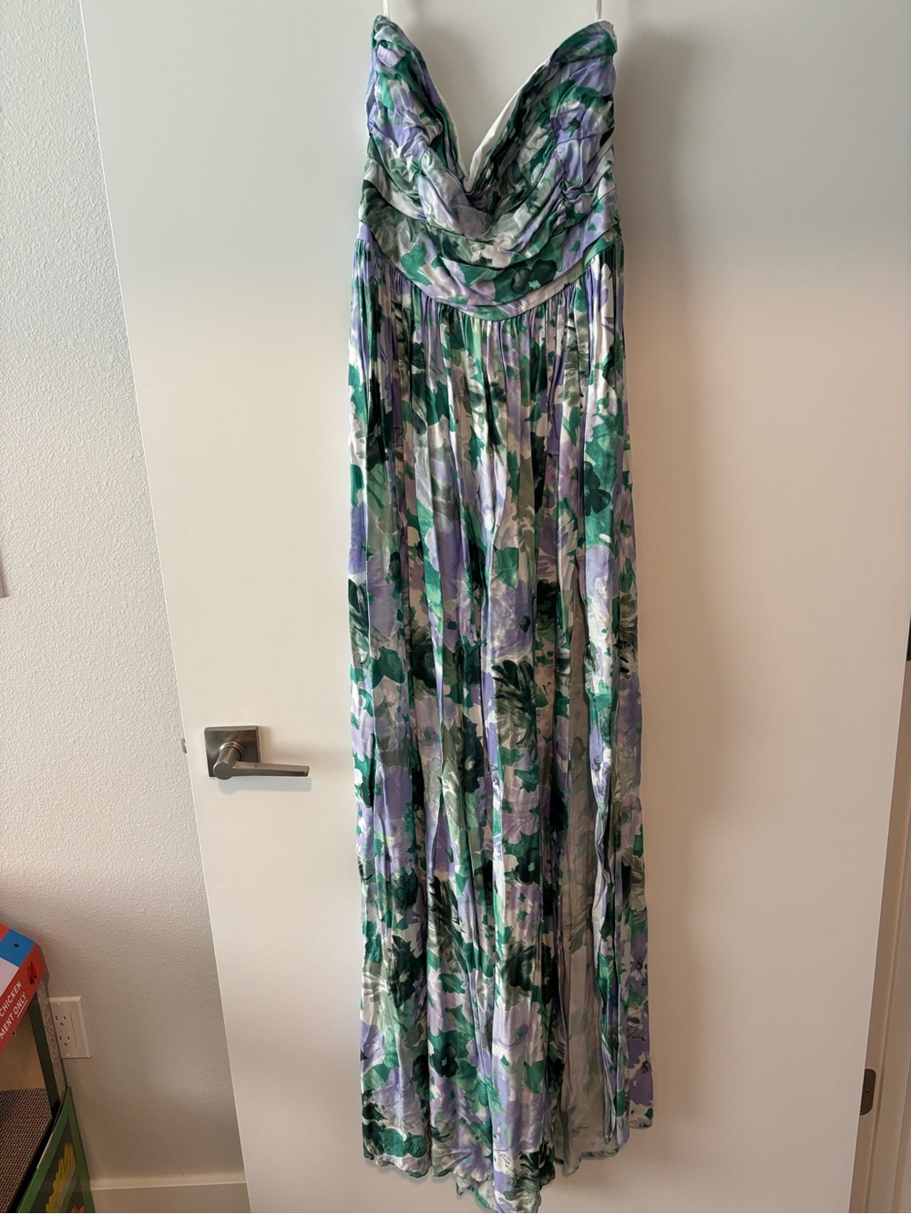 FreePeople- Especia Amara Dreas (Floral Strapless Maxi Dress Lavender & Green)